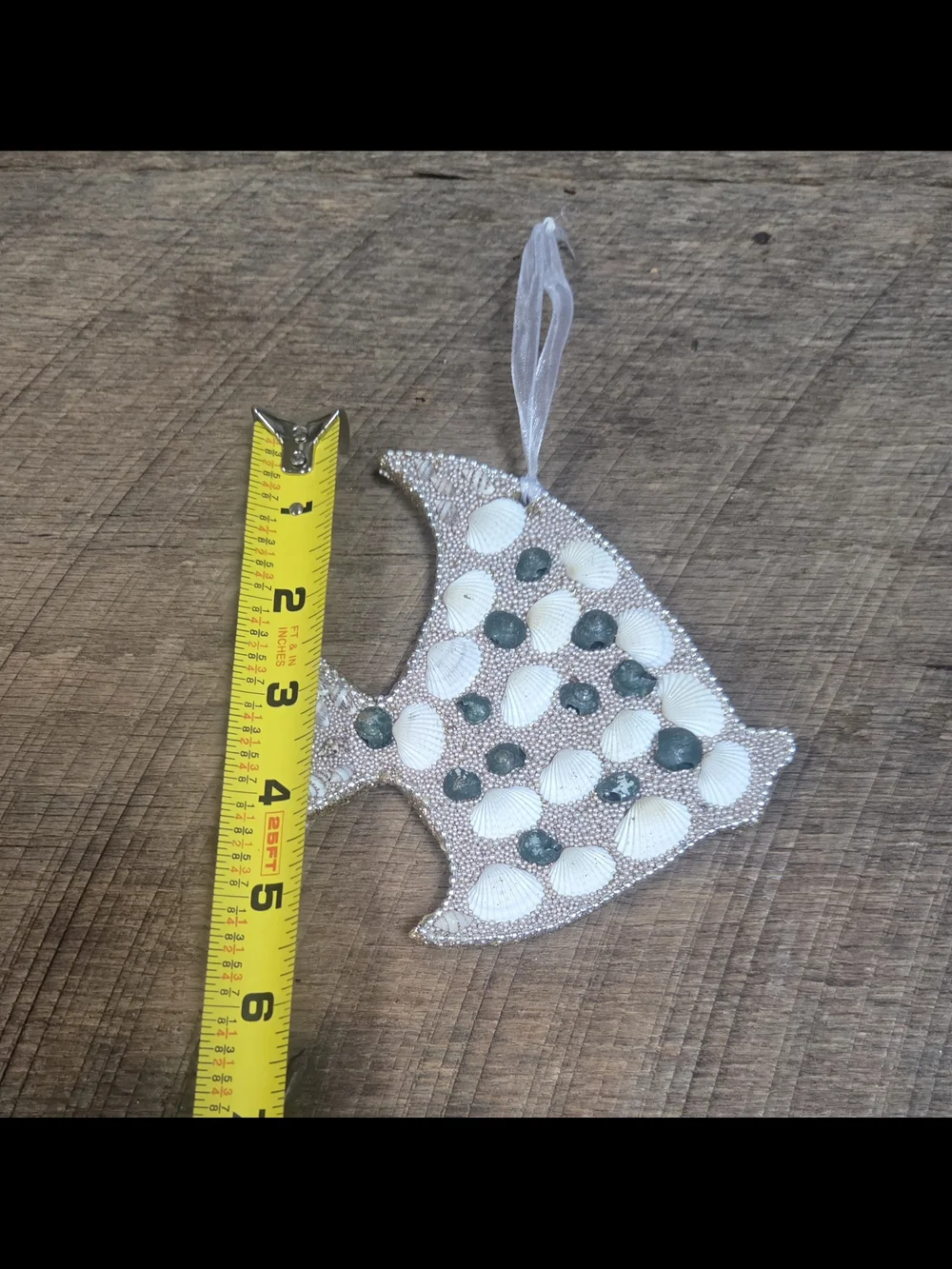Seashell Fish Hanging Ornament - White & Green Accent